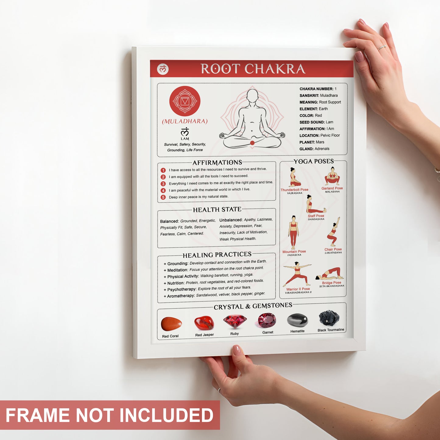 8pcs Chakra Poster (10"x14") Yoga Poses Poster, Laminated Spiritual Decor, 7 Chakra Decor Knowledge Vertical Wall Art For Yoga Room, Root, Crown, Throat, Third Eye, Sacral, Reiki Room Home Decorations