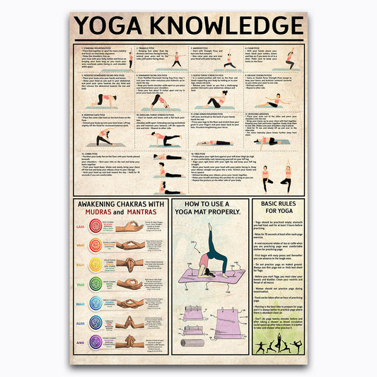 Yoga Poses Knowledge Poster, The Ashtanga Yoga Moves Vintage Canvas Wall Art For Yoga Studio, Astanga Space Decor, Gifts For Women, Yogi, Primary Asana Eight Limbs Of Print Yoga For Yogi