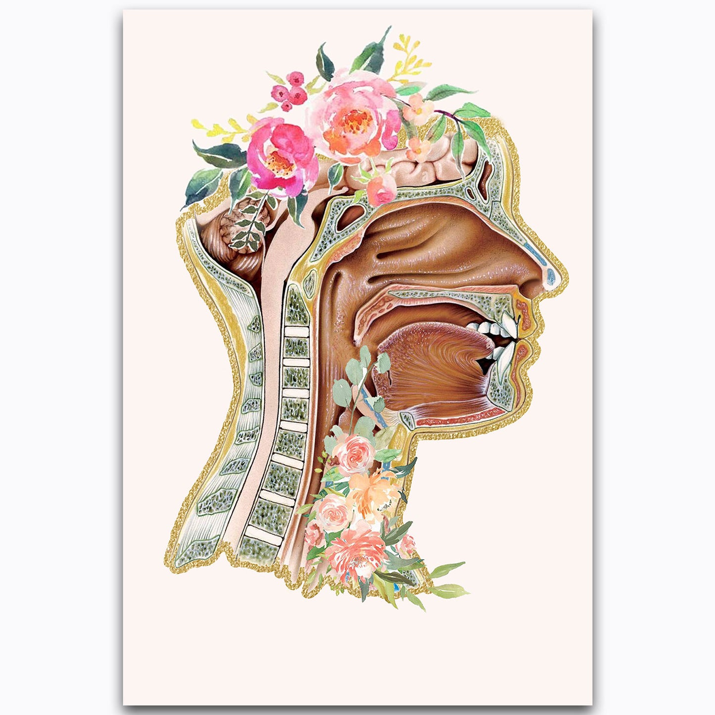 Head Anatomy Poster Canvas Gifts For Slp Speech Language Pathologist Pathology, Social Worker Wall Art, Mental Health Wellbeing School Counselor Office Decorations With Flowers